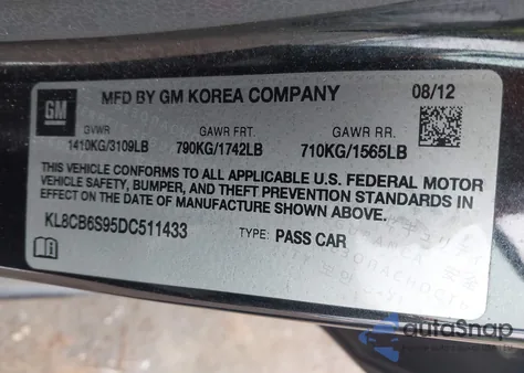 2013 Chevrolet Spark Ls Auto z USA, uszkodzony, nr VIN KL8CB6S95DC511433